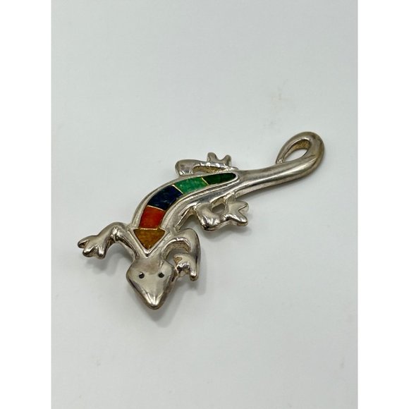 Carolyn Pollack Relios Sterling Silver Multistone Inlay Lizard Brooch Southwest - Picture 4 of 8